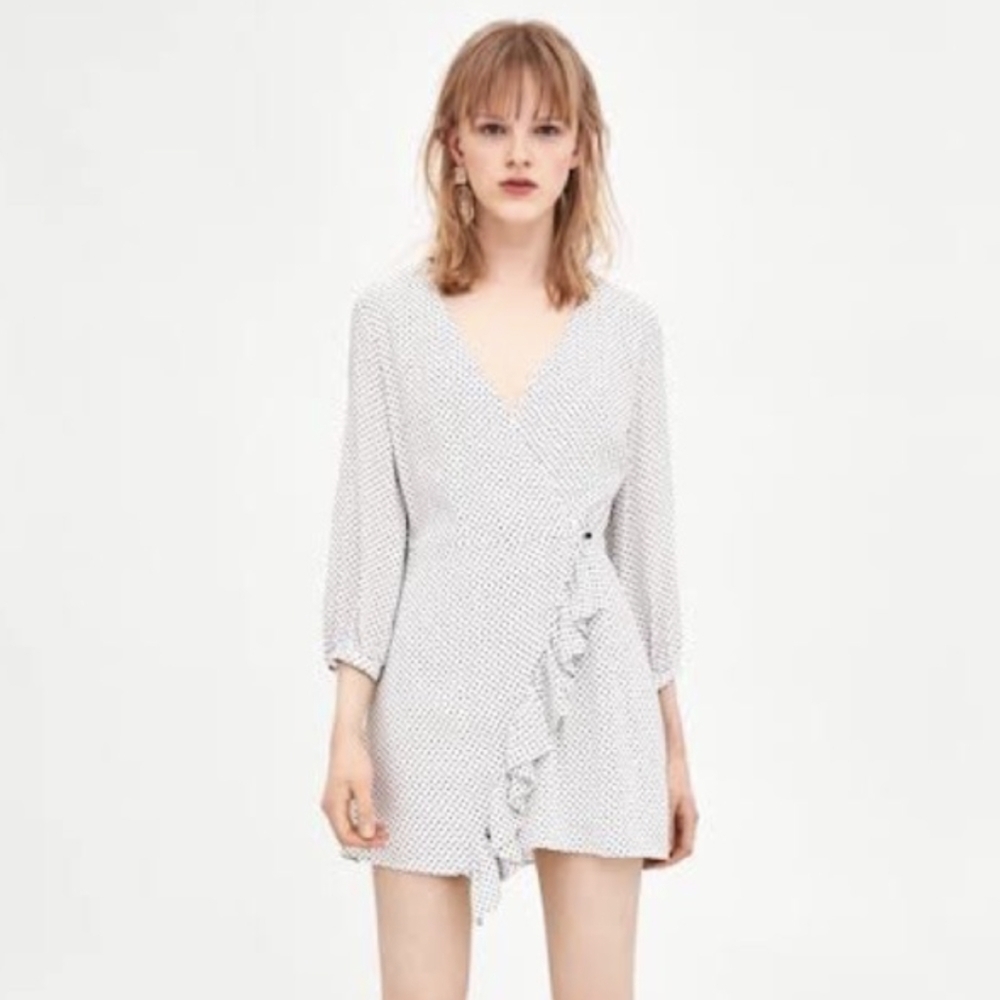Zara polka dot wrap mini dress romper small